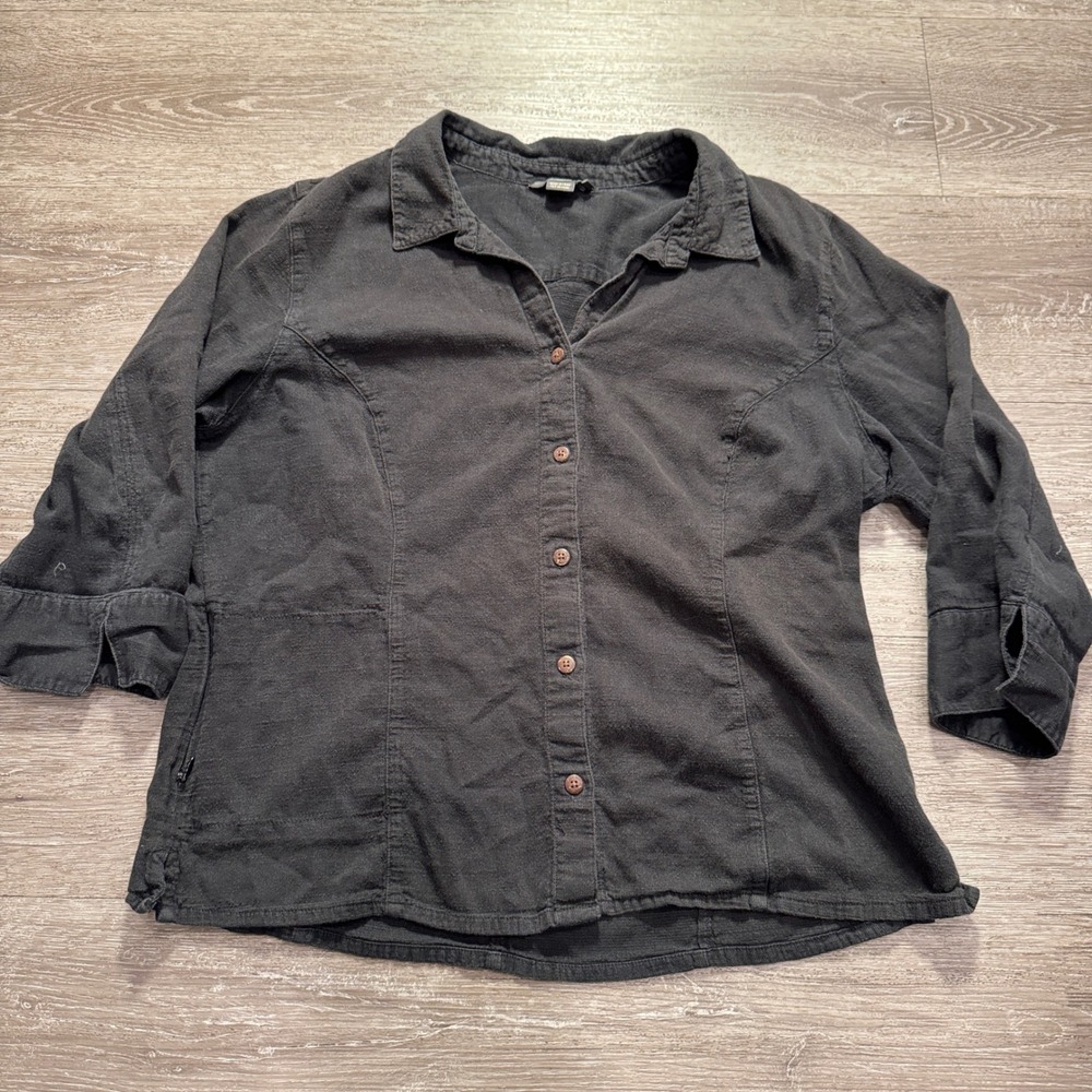 Royal Robbins Shirt Womens XL Black Organic Cotton Hiking Travel Utility Pocket